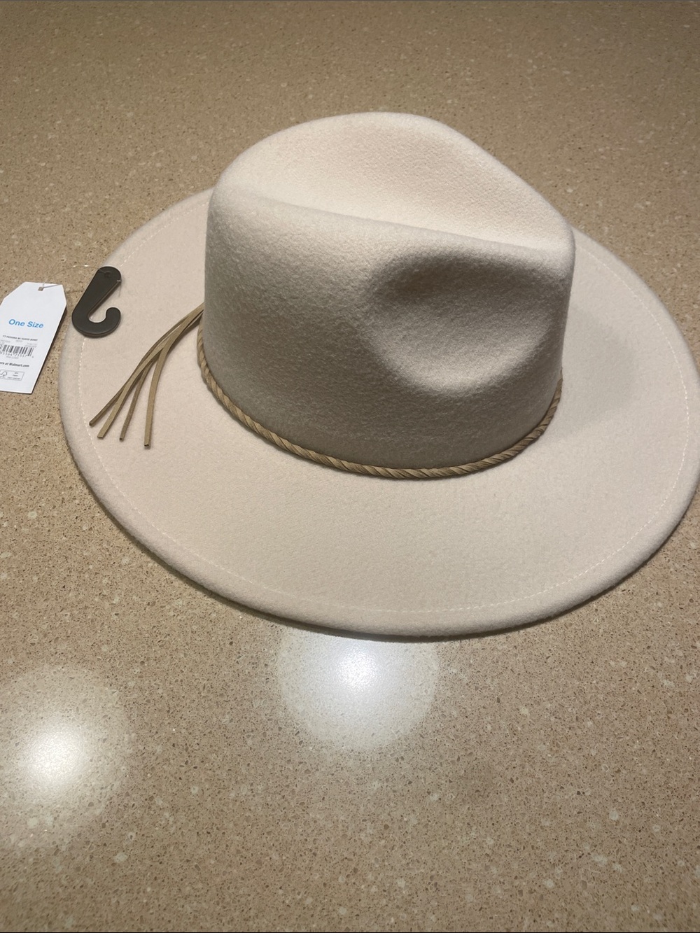 Time and Tru Cream Wide Brim Felt Fedora with Braided Band